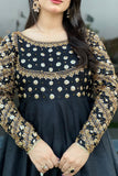 Afroz Jahan Black Raw Silk Maxi with Net Dupatta For Women