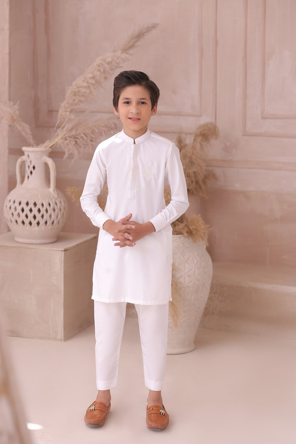 White Father & Son Matching Kurta Set For Men & Kid