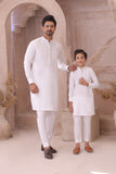 White Father & Son Matching Kurta Set For Men & Kid