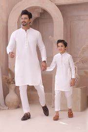 White Father & Son Matching Kurta Set For Men & Kid