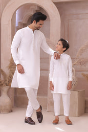 White Father & Son Matching Kurta Set For Men & Kid