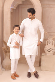 Classic White Father & Son Matching Kurta Pajama Set For Men & Kid