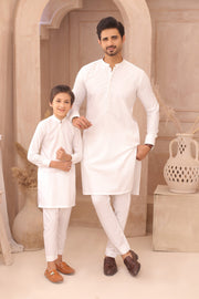 Classic White Father & Son Matching Kurta Pajama Set For Men & Kid