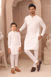 Classic White Father & Son Matching Kurta Pajama Set For Men & Kid