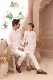 Classic White Father & Son Matching Kurta Pajama Set For Men & Kid
