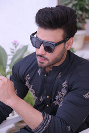 Black Color Embroidery Work Kurta Pajama For Men