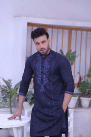 Blue Color Mirror Embroidered Kurta Pajama For Men