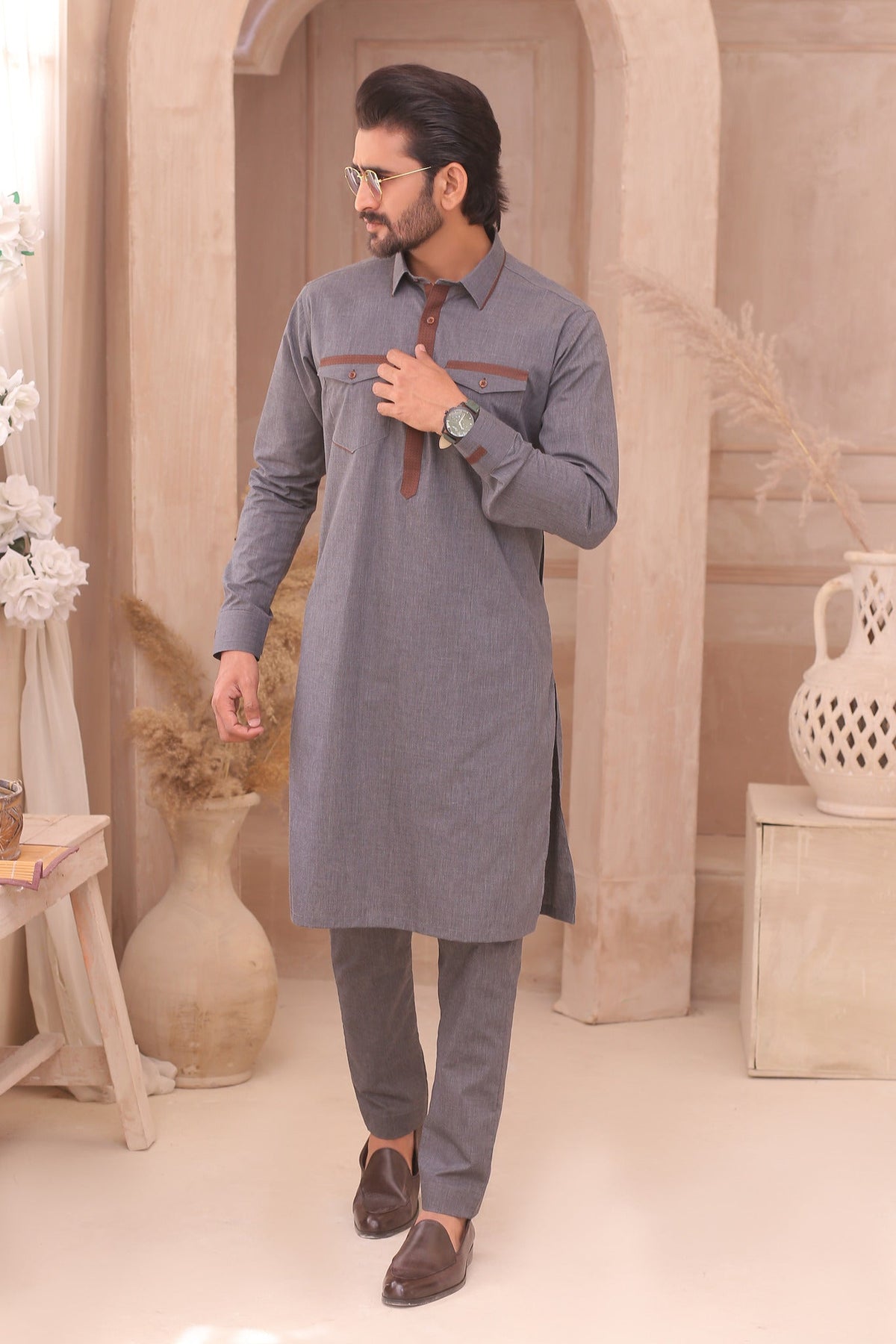 Premium Grey Father & Son Matching Kurta Pajama Set For Men & Kid