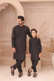 Black Father & Son Matching Kurta Pajama Set For Men & Kid