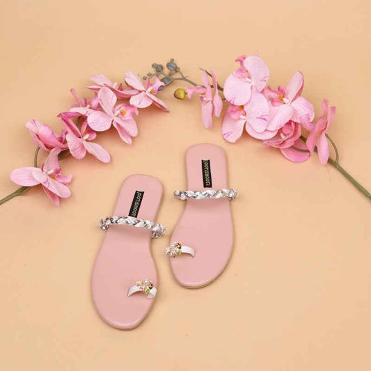 Blush Bloom Sandals – Pearl & Shimmer Elegance For Women