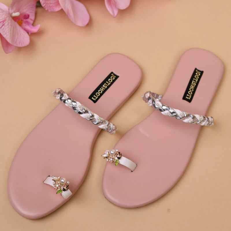 Blush Bloom Sandals – Pearl & Shimmer Elegance For Women