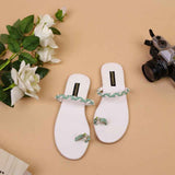 Mint & Ivory Braided Slip-Ons – Pearl Touch Elegance For Women