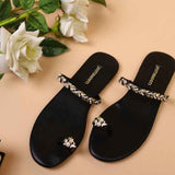 Black Dazzle Slip-Ons – Braided Pearls & Jeweled Detail For Women