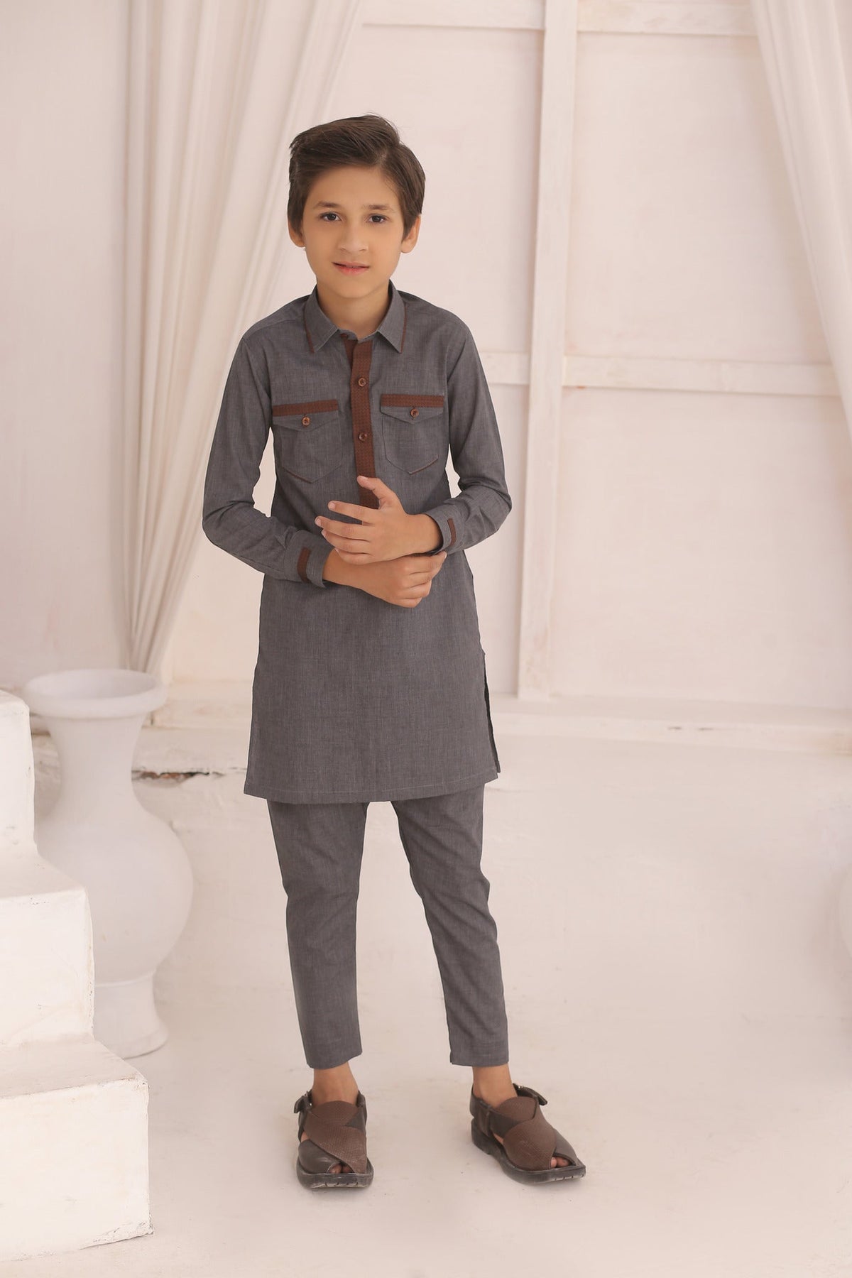 Premium Grey Father & Son Matching Kurta Pajama Set For Men & Kid