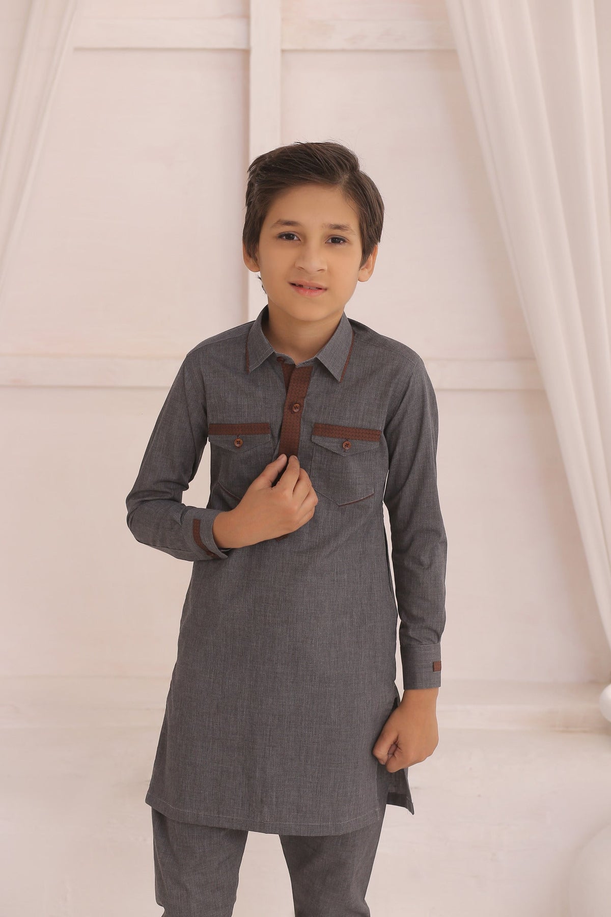 Premium Grey Father & Son Matching Kurta Pajama Set For Men & Kid