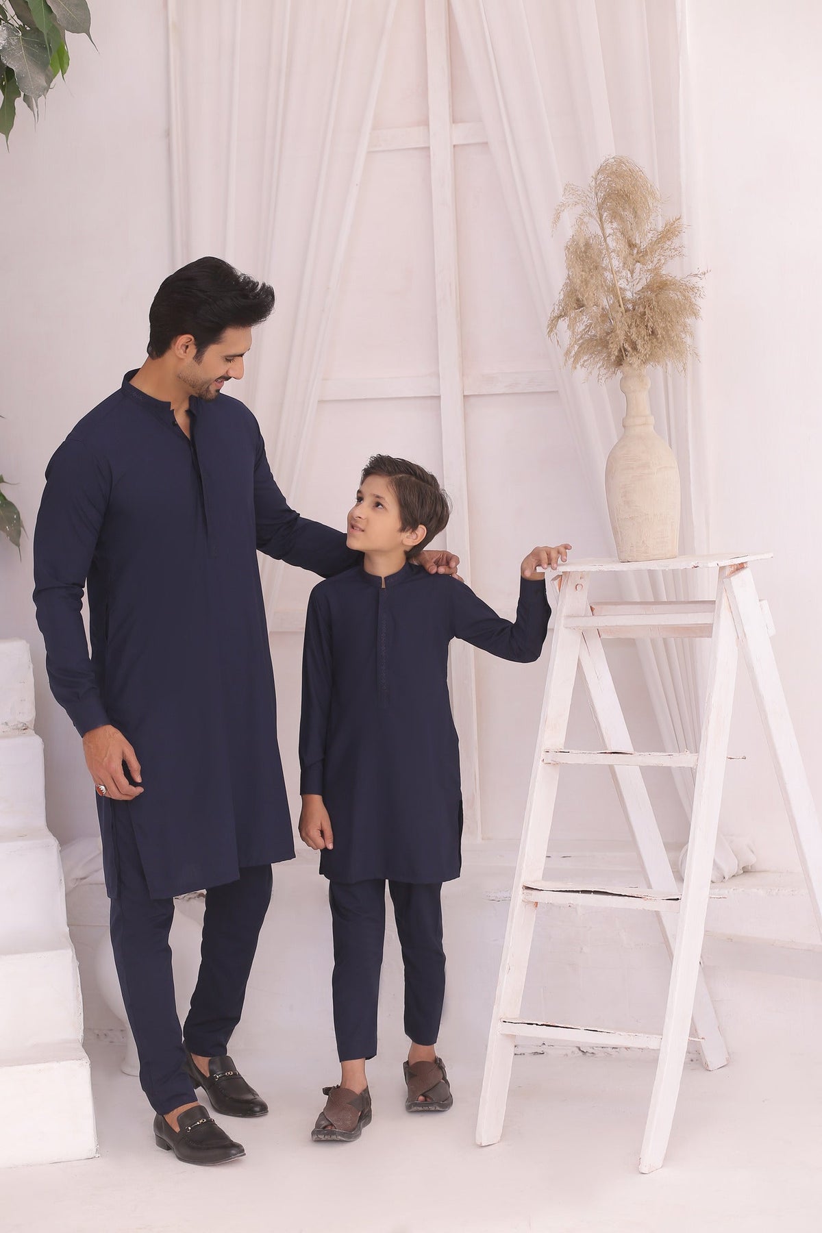 Blue Father & Son Matching Kurta Pajama Set For Men & Kid