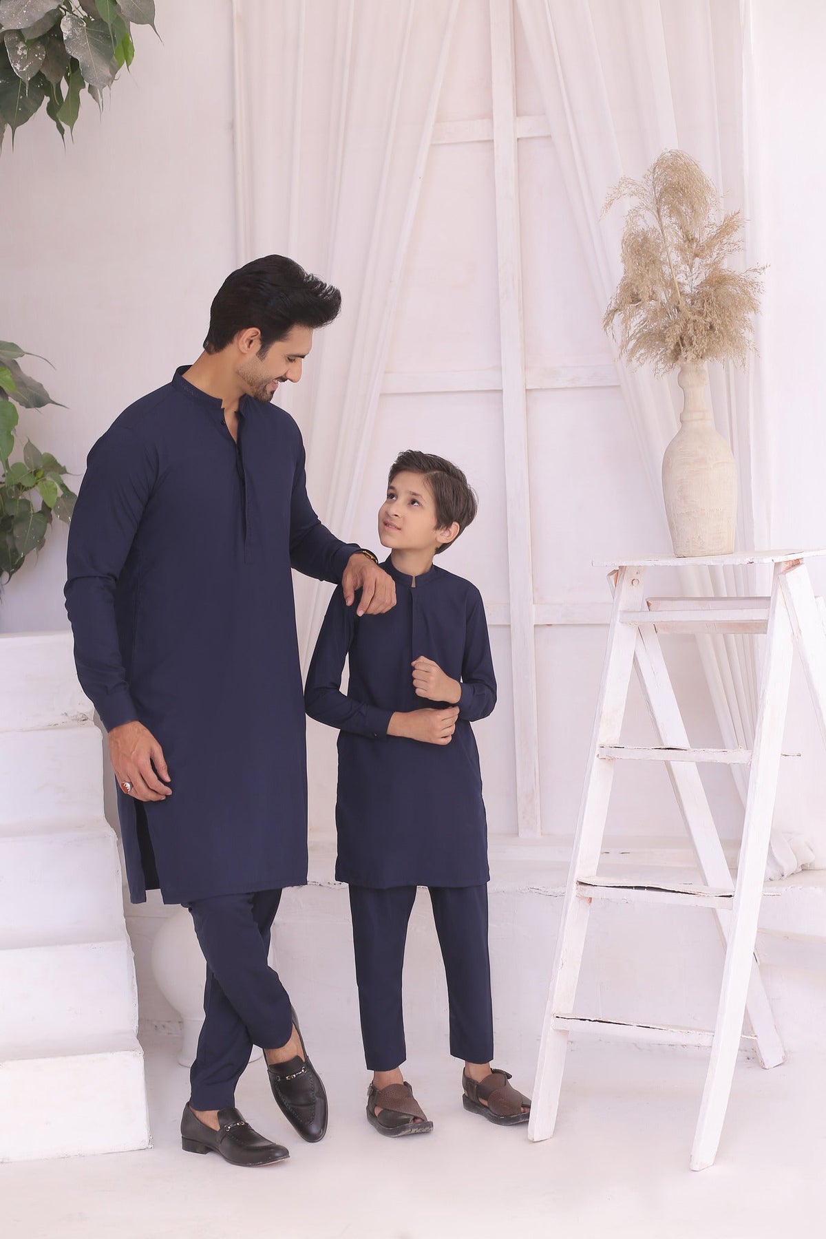 Blue Father & Son Matching Kurta Pajama Set For Men & Kid