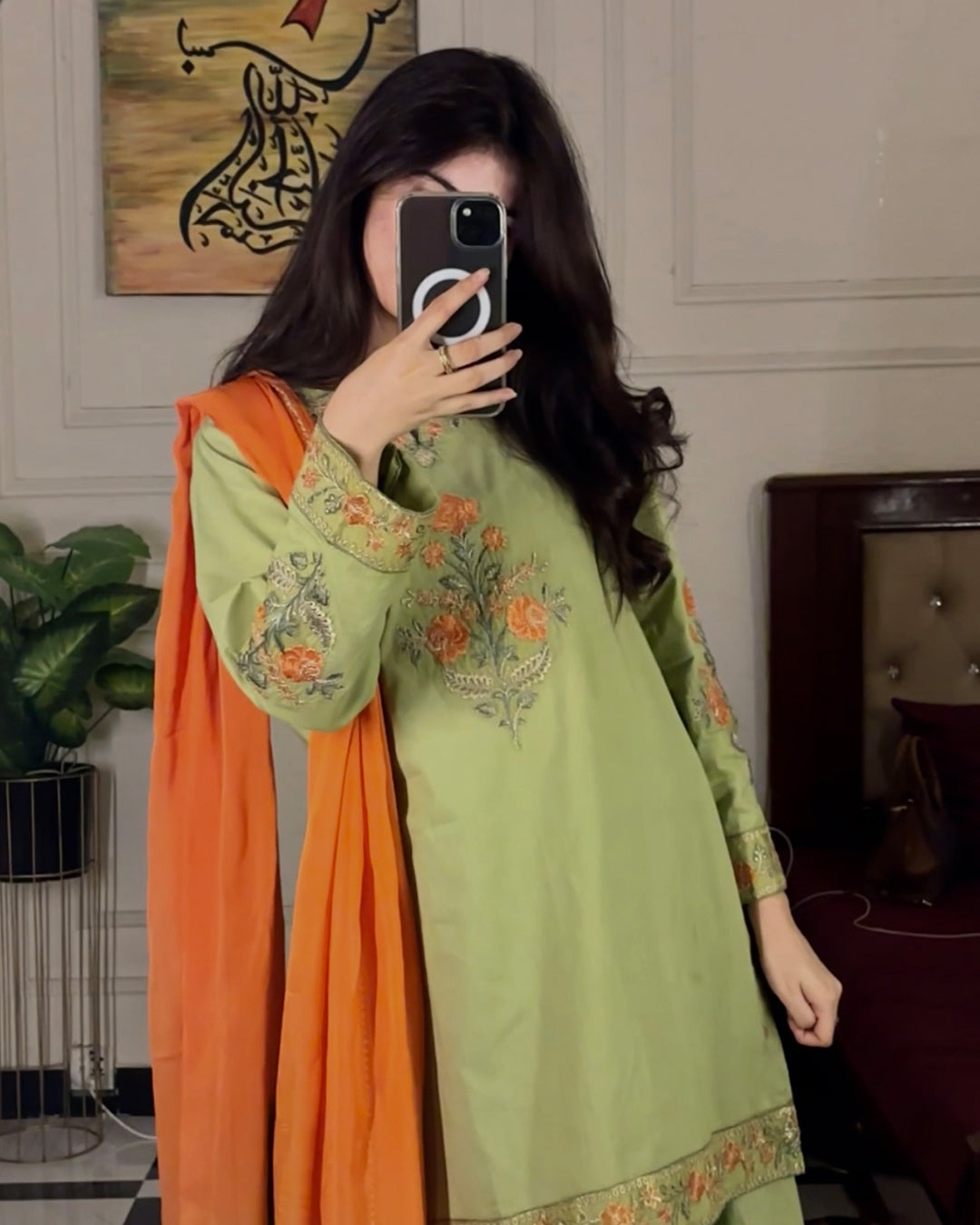 Embroidered Lawn 3-Piece Suit with Chiffon Dupatta For Women