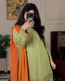 Embroidered Lawn 3-Piece Suit with Chiffon Dupatta For Women