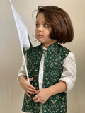 Majestic Dark Green Embroidered Waistcoat Suit For Boys