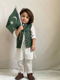 Majestic Dark Green Embroidered Waistcoat Suit For Boys