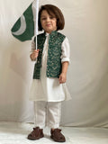 Majestic Dark Green Embroidered Waistcoat Suit For Boys