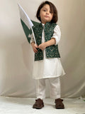 Majestic Dark Green Embroidered Waistcoat Suit For Boys