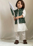 Majestic Dark Green Embroidered Waistcoat Suit For Boys