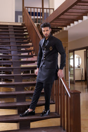 Black Color Black Embroidered Waist Coat For Men