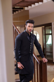 Black Color Black Embroidered Waist Coat For Men