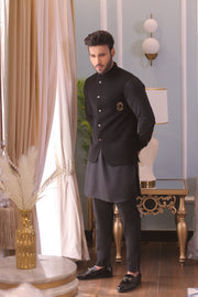 Black Color Golden Embroidered Waist Coat For Men
