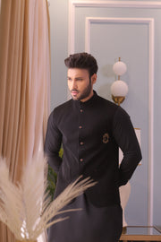 Black Color Golden Embroidered Waist Coat For Men