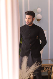 Black Color Golden Embroidered Waist Coat For Men