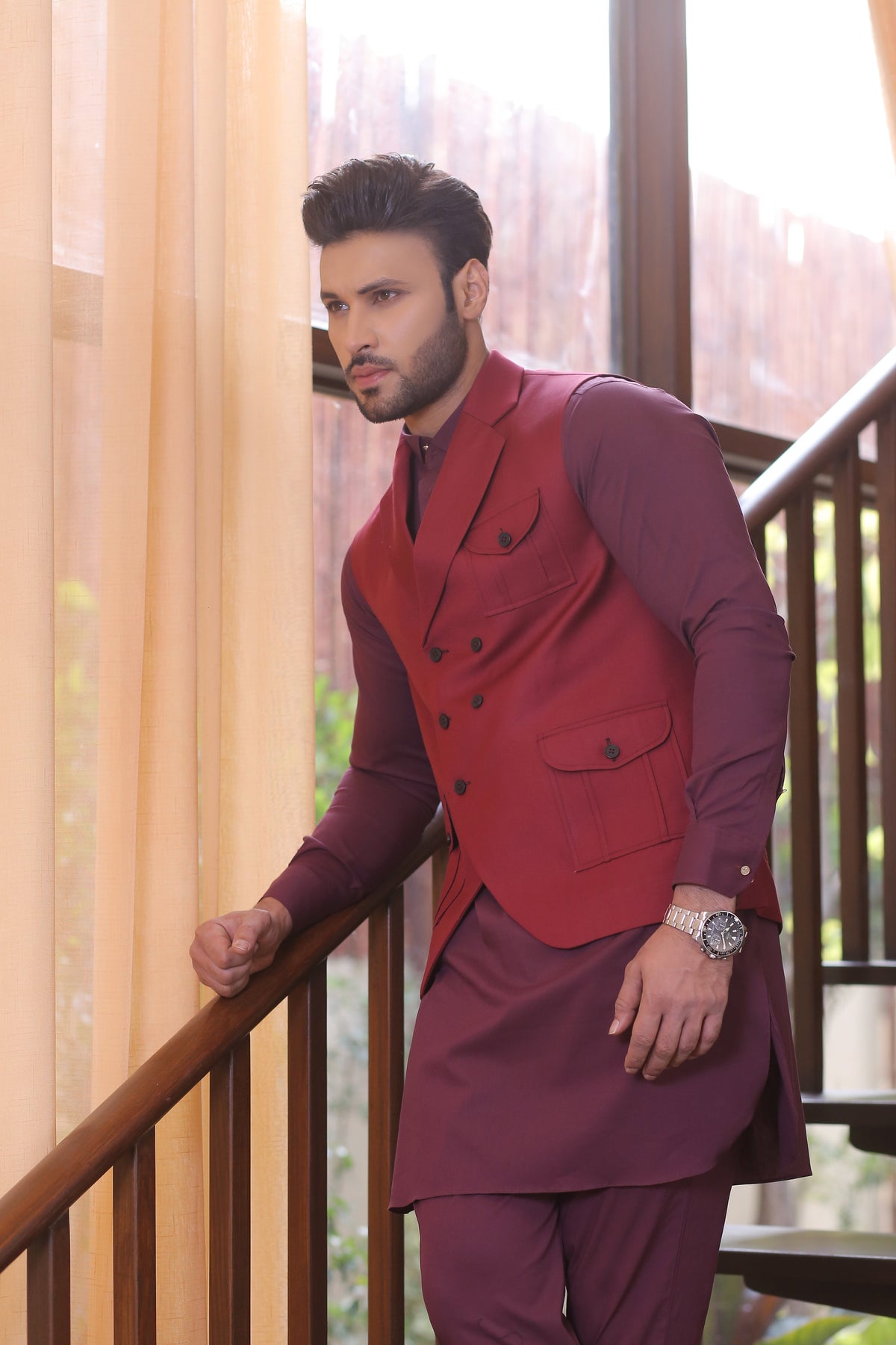 Maroon Color Tux Style Waist Coat For Men