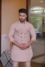 Beige Color Tux Style Waist Coat For Men