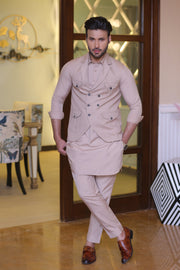 Beige Color Tux Style Waist Coat For Men