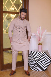 Beige Color Tux Style Waist Coat For Men