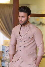 Beige Color Tux Style Waist Coat For Men