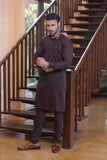 Brown Color Pocket and Neck Embroidered Kurta Pajama For Men