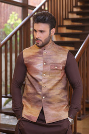 Brown And Golden Color Leather Waist Coat For Men