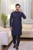Mid Night Blue Color Red and Green Logo Embroidered Kurta Pajama For Men