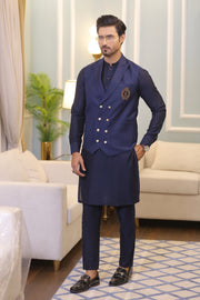 Blue Color Golden Embroidered Tux Waist Coat For Men