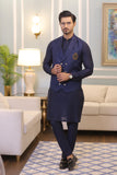 Mid Night Blue Color Red and Green Logo Embroidered Kurta Pajama For Men