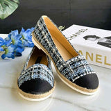 Tweed Meadow Loafers – Espadrille Chic with a Golden Touch For Women
