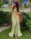 Embroidered Lawn 3-Piece Suit with Chiffon Dupatta For Women