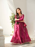 Gulabi Shama Hot Pink Kalidar Maxi Frock with Gotta Lace and Orange Dupatta For Girls