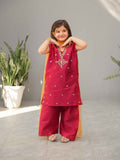 Gul-e-Afsha Red Salwar Kameez with Handworked Neckline and Sequin Net Dupatta For Girls