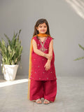 Gul-e-Afsha Red Salwar Kameez with Handworked Neckline and Sequin Net Dupatta For Girls