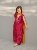 Gul-e-Afsha Red Salwar Kameez with Handworked Neckline and Sequin Net Dupatta For Girls