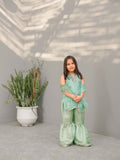 Noor-e-Bahaar – Aqua Katan Silk Shirt with Jamawar Garara For Girls